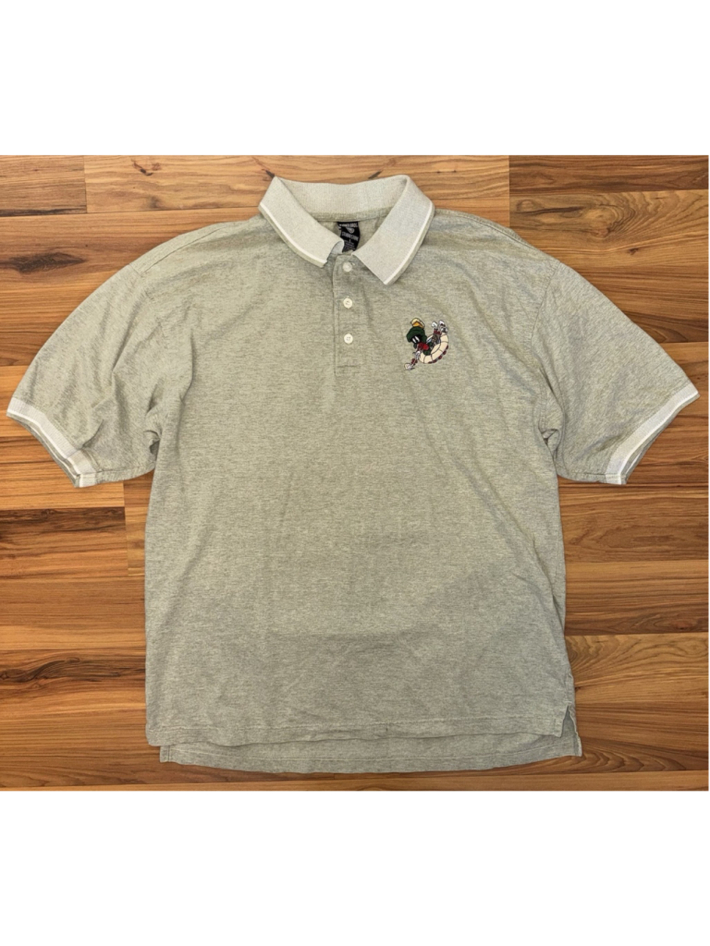 Vintage Warner Bros Studio Store Marvin Martian Golf Polo Shirt Gray Men’s Large